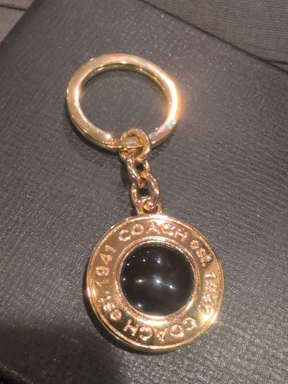 Coach Gold and Purple Round Logo Keychain